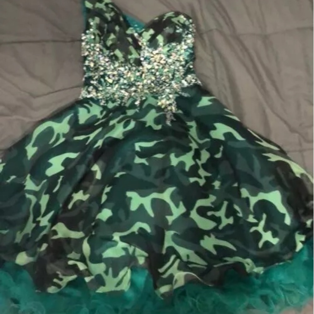 Hannah S. One Shoulder urban camo formal dress